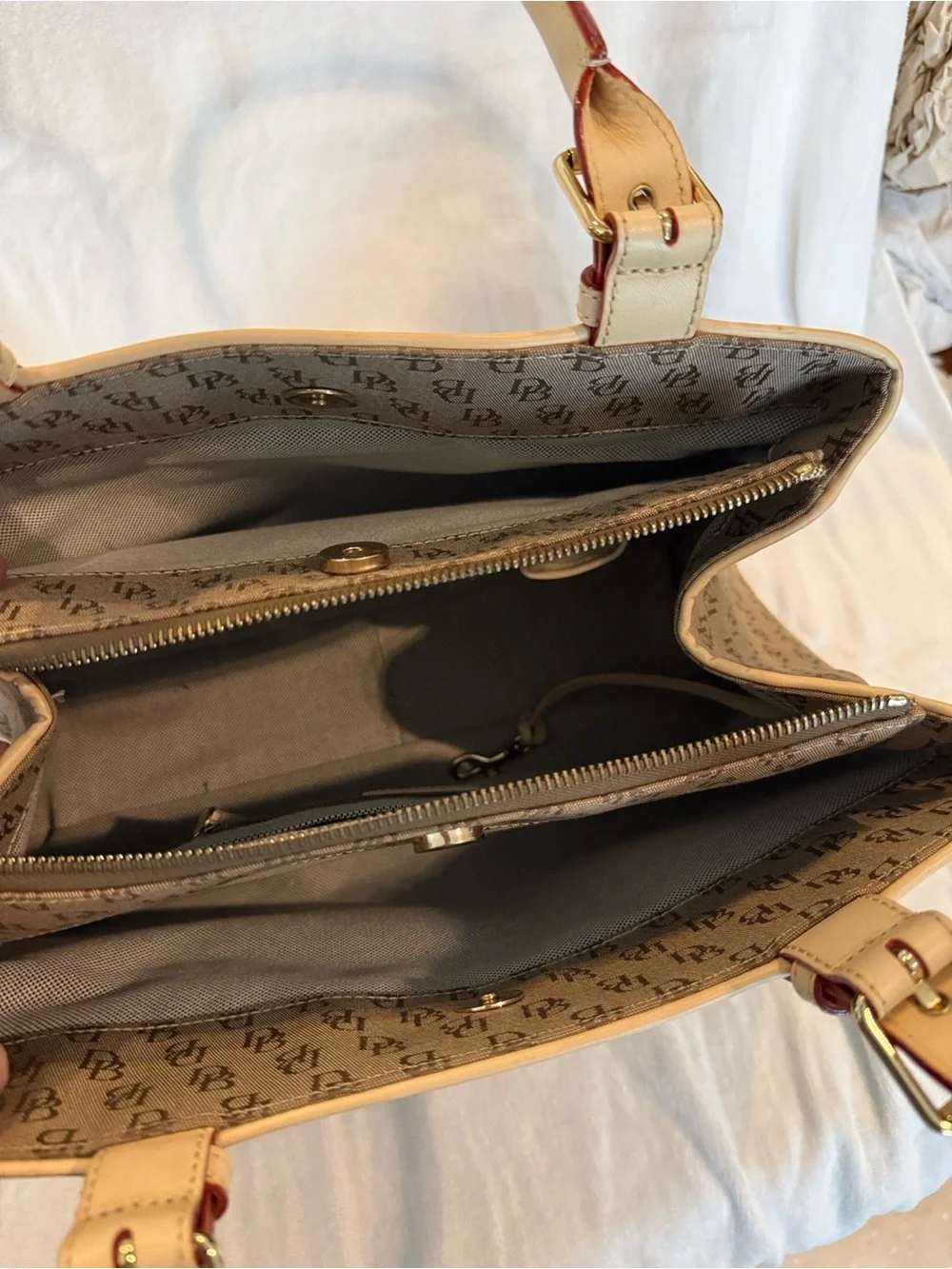 Dooney & Bourke Classic Tote. Tan signature cloth with Tan leather accents